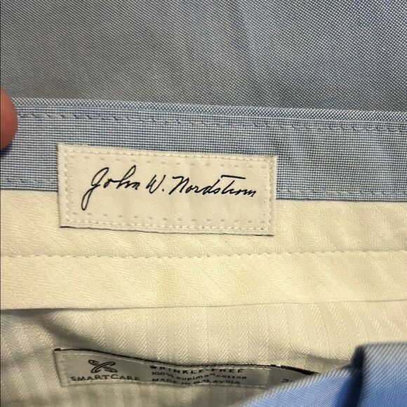 NORDSTROM Size 35 Wrinkle Free Supima Cotton Flat Front Blue Shorts Smartcare - Picture 6 of 8